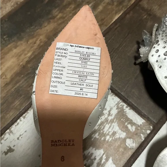 Badgley Mischka White Crystal Satin Heels - Picture 4 of 4